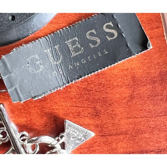 Guess Y2K Charm Link Bracelet Silver Rose Gold Crystal Logo Dangle Modern Glam - Picture 11 of 12